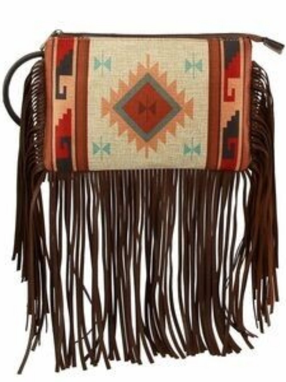NWT TAN Bohemian Aztec Fringe Wristlet Bag